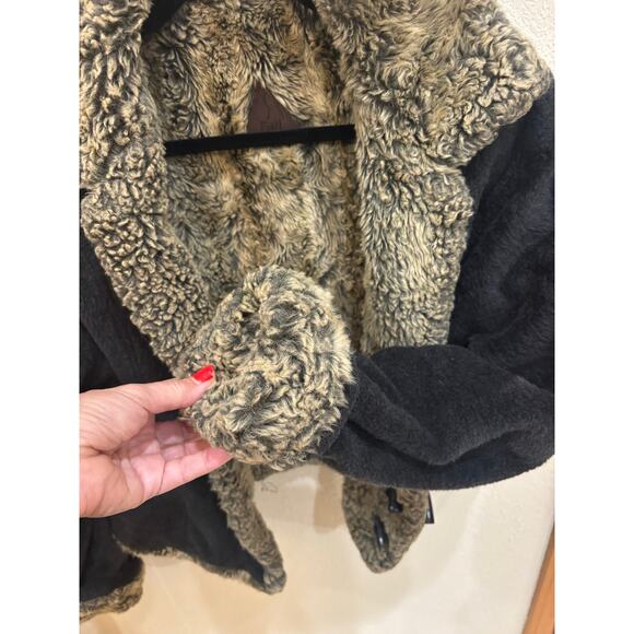 Fjall Wool Blend Large Jacket reversible  Faux Fur Lined with mittens - Picture 7 of 16